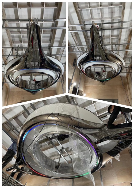 济宁不锈钢镜面抽象飞船雕塑 室内装饰吊顶