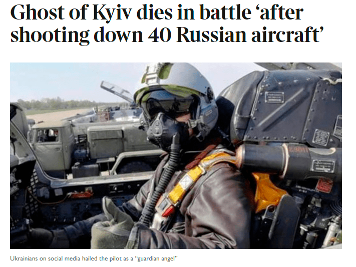 基辅幽灵被证实已死亡 此前他一人击落40架俄罗斯飞机